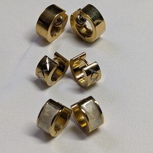 Set Of (3) Huggie Goldtone Hoop Earrings